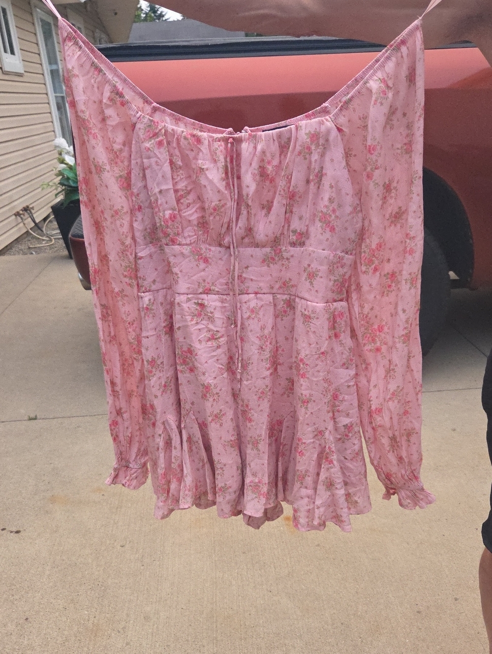 Trixxi Pink Floral Ruffled Long-Sleeve Romper